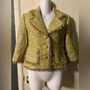 Chadwick, women's size 2P blazer,  pastel colors, fringe trim, lined, EUC New